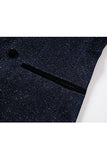 Bleu marine scintillant à paillettes châle revers 2 pièces Slim Fit Costumes de bal pour hommes