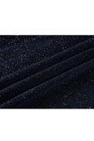 Bleu marine scintillant à paillettes châle revers 2 pièces Slim Fit Costumes de bal pour hommes