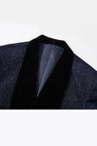 Bleu marine scintillant à paillettes châle revers 2 pièces Slim Fit Costumes de bal pour hommes