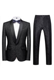 Jacquard bleu châle revers 2 pièces costumes de bal pour hommes