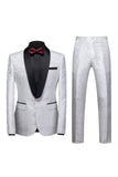 Jacquard bleu châle revers 2 pièces costumes de bal pour hommes