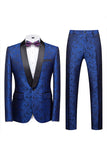 Jacquard bleu châle revers 2 pièces costumes de bal pour hommes