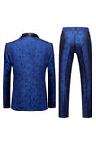 Jacquard bleu châle revers 2 pièces costumes de bal pour hommes
