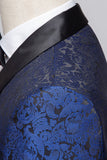 Jacquard bleu châle revers 2 pièces costumes de bal pour hommes