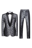 Jacquard bleu châle revers 2 pièces costumes de bal pour hommes