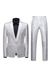 Jacquard bleu châle revers 2 pièces costumes de bal pour hommes