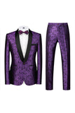 Jacquard bleu châle revers 2 pièces costumes de bal pour hommes