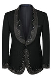 Hommes Blanc Perlé Châle Revers Simple Boutonnage 3 Pièces Costumes