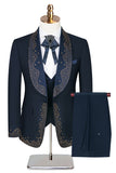 Hommes Blanc Perlé Châle Revers Simple Boutonnage 3 Pièces Costumes