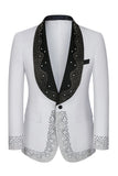 Hommes Blanc Perlé Châle Revers Simple Boutonnage 3 Pièces Costumes