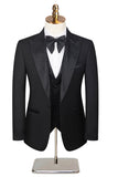 Hommes Noir Pointu Revers Perlé 3 Pièces Costumes de Mariage