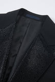 Hommes Noir Pointu Revers Perlé 3 Pièces Costumes de Mariage