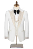 Hommes Noir Pointu Revers Perlé 3 Pièces Costumes de Mariage