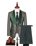 Costume de bal 3 pièces vert foncé en jacquard à col châle
