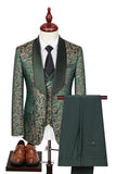 Vert foncé Jacquard Châle Revers 3 Pièces Costumes de Bal