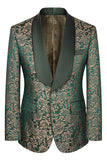 Vert foncé Jacquard Châle Revers 3 Pièces Costumes de Bal