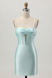 Robe courte De Cocktail perlée corset moulante vert clair
