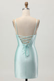 Robe courte De Cocktail perlée corset moulante vert clair