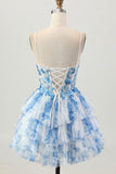 Blanc Bleu Fleur Une Ligne Corset Robe De Cocktail À Niveaux