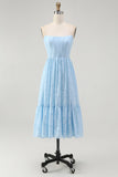 Corset bustier bleu ciel Robe de demoiselle d’honneur midi trapèze
