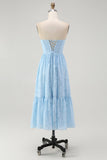 Corset bustier bleu ciel Robe de demoiselle d’honneur midi trapèze