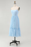 Corset bustier bleu ciel Robe de demoiselle d’honneur midi trapèze