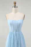 Corset bustier bleu ciel Robe de demoiselle d’honneur midi trapèze