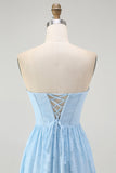 Corset bustier bleu ciel Robe de demoiselle d’honneur midi trapèze