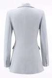 Argent 2 pièces Peak Lapel Double Breasted Slim Fit Costume pour femmes