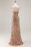 Corset buste sparkly sparkly Short Short Longue robe de bal rose avec fente