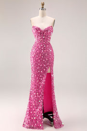Corset buste sparkly sparkly Short Short Longue robe de bal rose avec fente