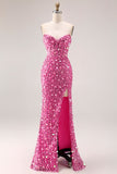 Corset de bal longue robe de bal bleu sans bretelles à sequins