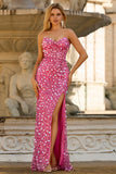 Corset de bal longue robe de bal bleu sans bretelles à sequins