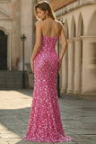 Corset de bal longue robe de bal bleu sans bretelles à sequins