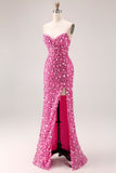 Corset de bal longue robe de bal bleu sans bretelles à sequins
