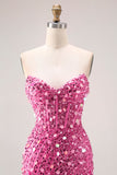 Corset de bal longue robe de bal bleu sans bretelles à sequins