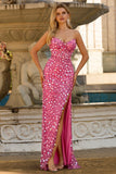 Robe de bal de bal sirène sans bretelles bleu bleu royal avec fente haute