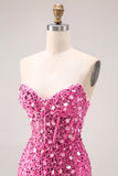 Corset de bal longue robe de bal bleu sans bretelles à sequins
