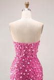 Corset de bal longue robe de bal bleu sans bretelles à sequins