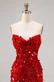 Corset de bal longue robe de bal bleu sans bretelles à sequins
