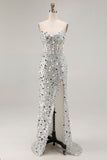 Corset de bal long de bal rouge scintillant sans bretelles à sequins