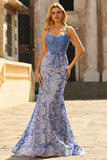 Corset sirène gris-bleu, robe longue perlée à sequins avec un nœud de promo
