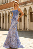 Corset sirène gris-bleu, robe longue perlée à sequins avec un nœud de promo