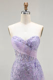 Corset de sirène perlée violet robe de bal longue robe de bal à sequins avec fente