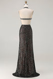 Robe de soirée sirène longue champagne perlée et pailletée