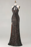 Robe de soirée sirène longue champagne perlée et pailletée