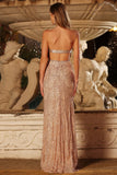 Robe de soirée sirène longue champagne perlée et pailletée