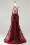 Rose scintillante en sirène dorée, lacet dans le dos, longue robe de bal avec paillettes