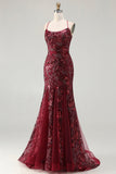 Rose scintillante en sirène dorée, lacet dans le dos, longue robe de bal avec paillettes