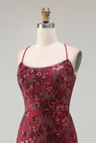 Rose scintillante en sirène dorée, lacet dans le dos, longue robe de bal avec paillettes
